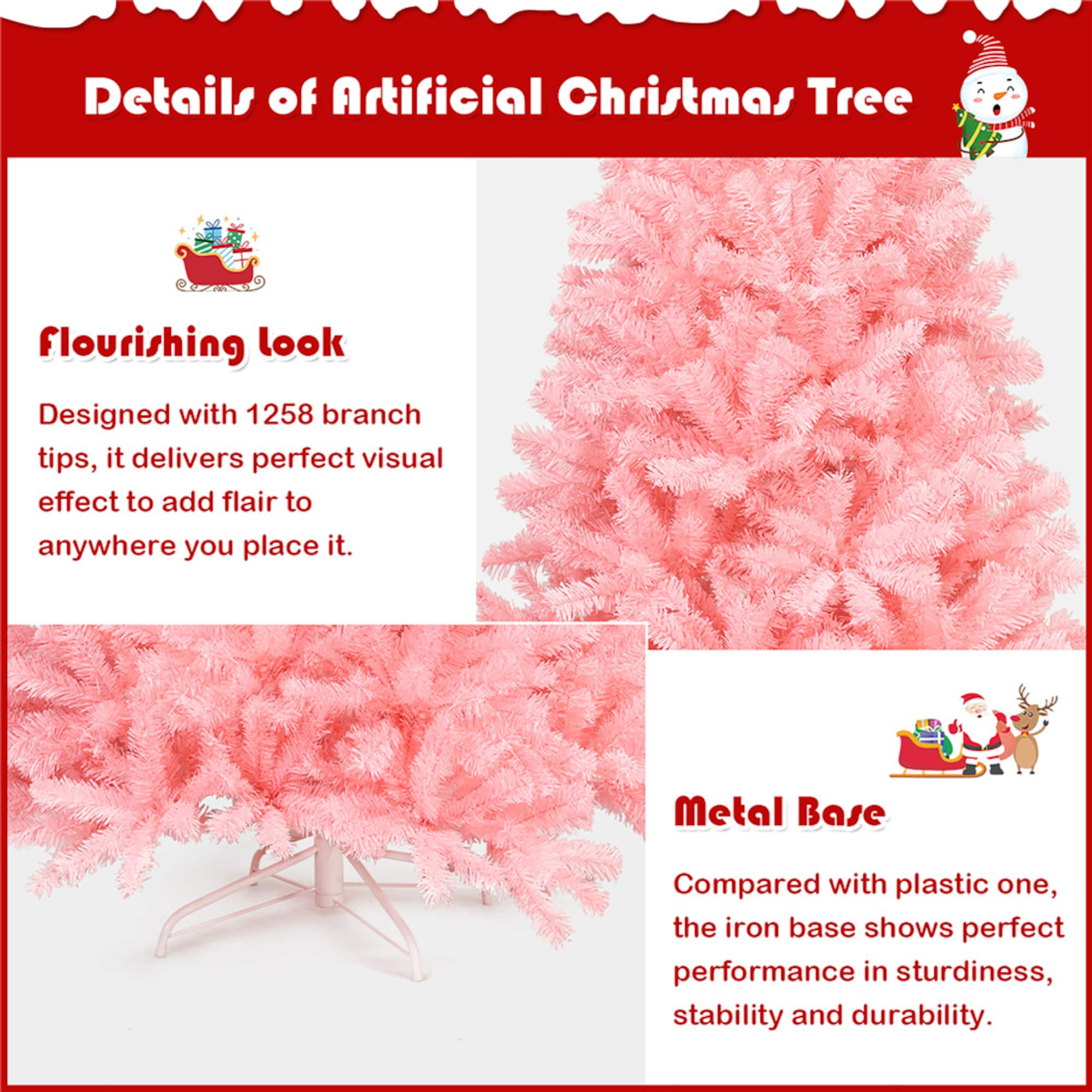 Costway 7.5ft. Unlit Pink Full Fir Artificial Christmas Tree